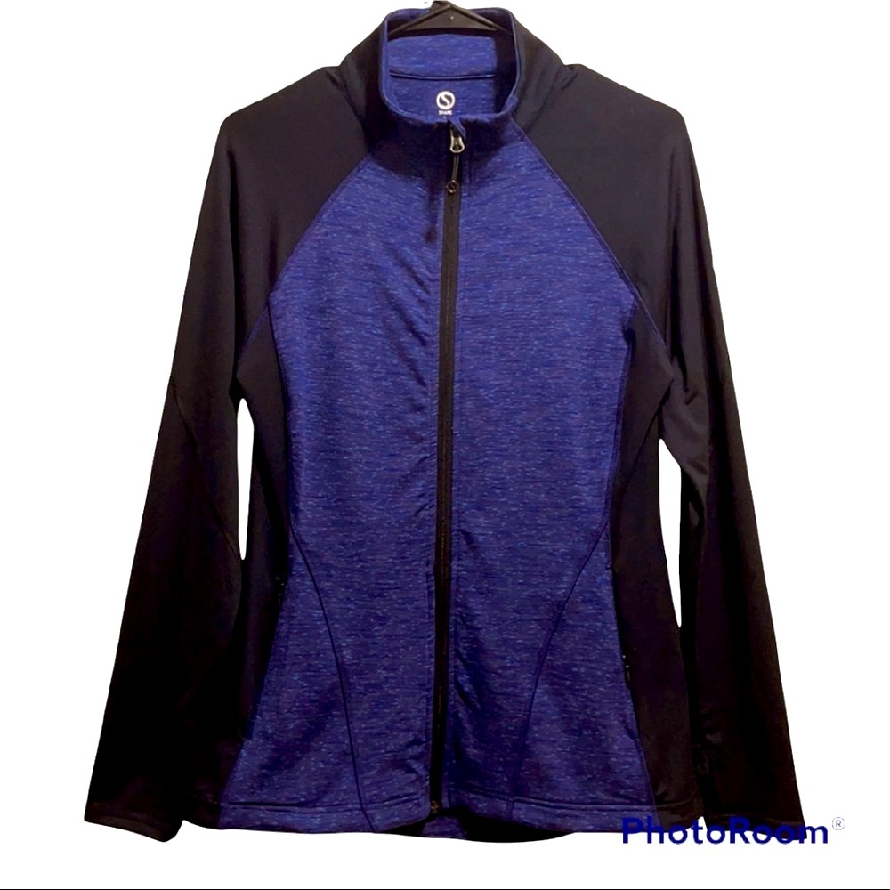 SHAPE Women's Track Jacket,Blue & Black Size Large 90%Polyester 10%Spandex